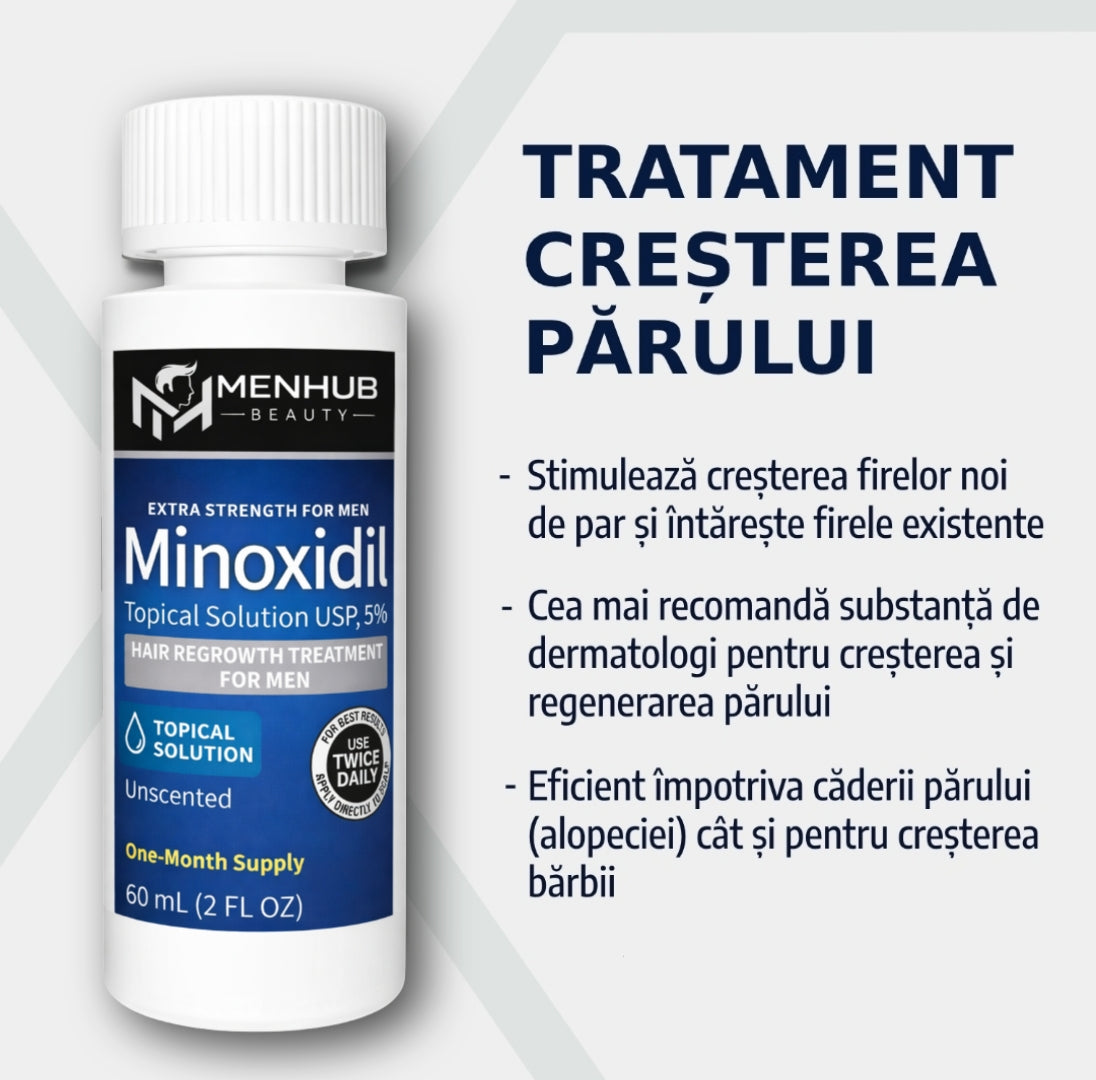 Soluție MenHub Minoxidil 5%, tratament împotriva căderii părului